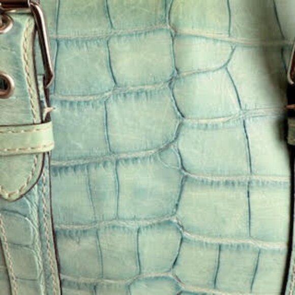 Vintage Dooney & Bourke Mint Green Croc Embossed Leather Satchel Structured Tote - Picture 10 of 14